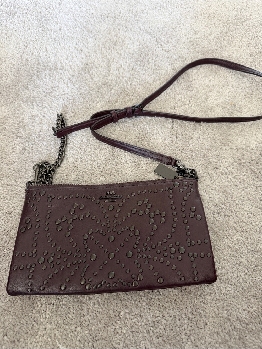 Coach Burgundy mini Studded Leather Crossbody